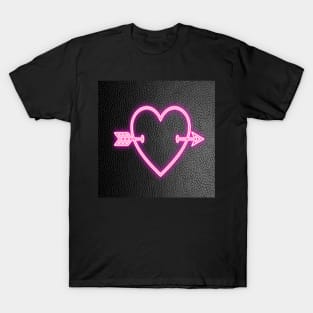 Heart & Arrow Bright Pink on Black Background Graphic Design Cute Gifts T-Shirt